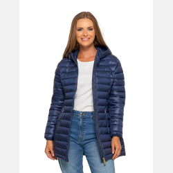 Przejściowa PUCHOWA kurtka damska GRANATOWA  z kapturem MORAJ